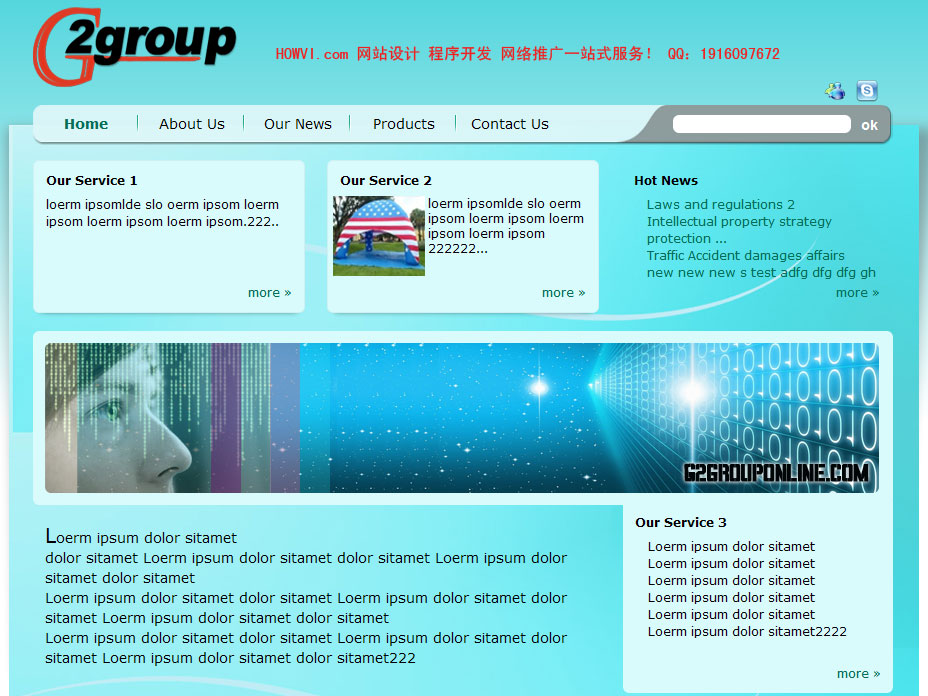 HowVi Website development, web pages design, English website design, soho websites, Responsive Website design 2800RMB, g2g group service